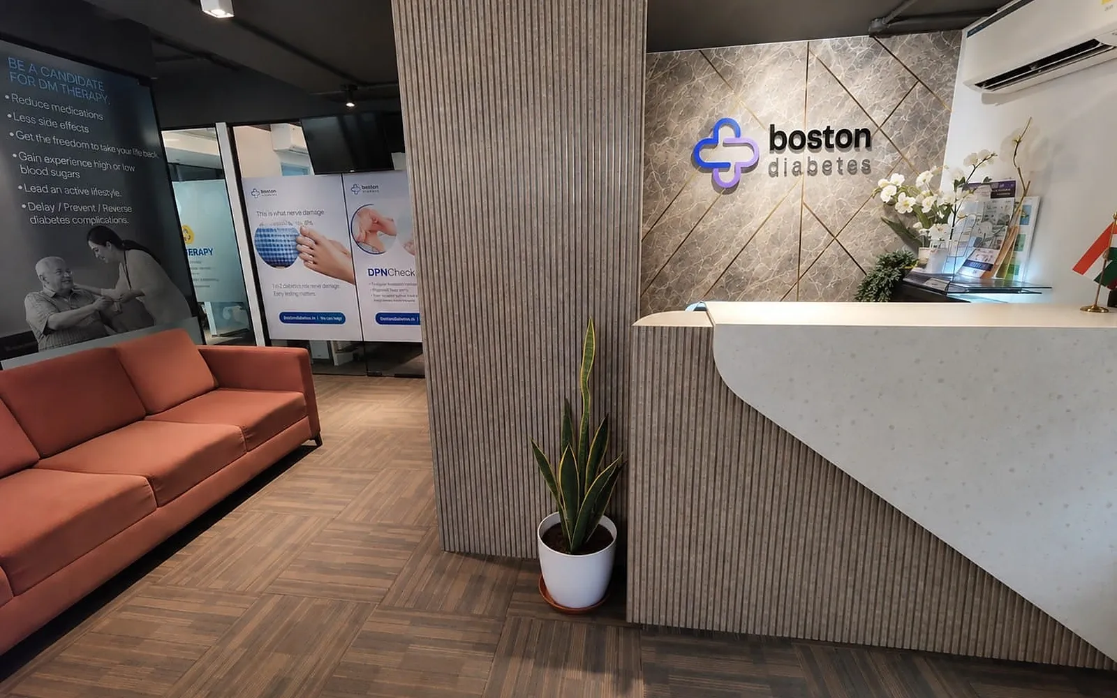 Boston Diabetes reception and waiting area, Lumbini Avenue, Gachibowli, Hyderabad